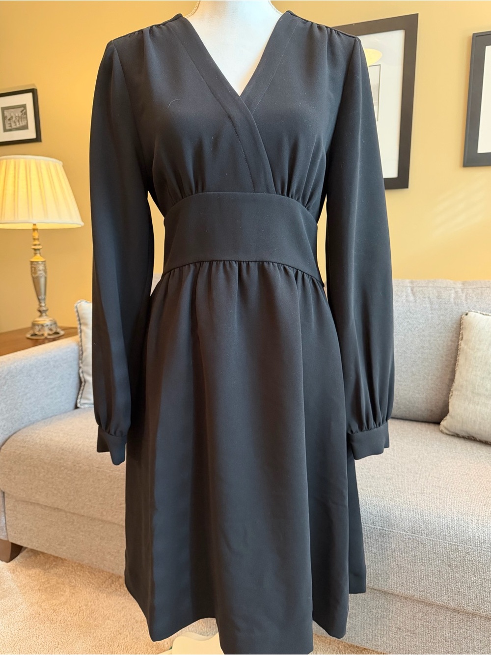 Kate Spade NWT Elegant Black Long-Sleeve V-Neck Dress